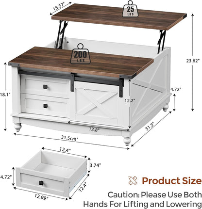 31.5" Lift Top Coffee Table with Storage, Farmhouse Coffee Tables for Living Room, Square Coffee