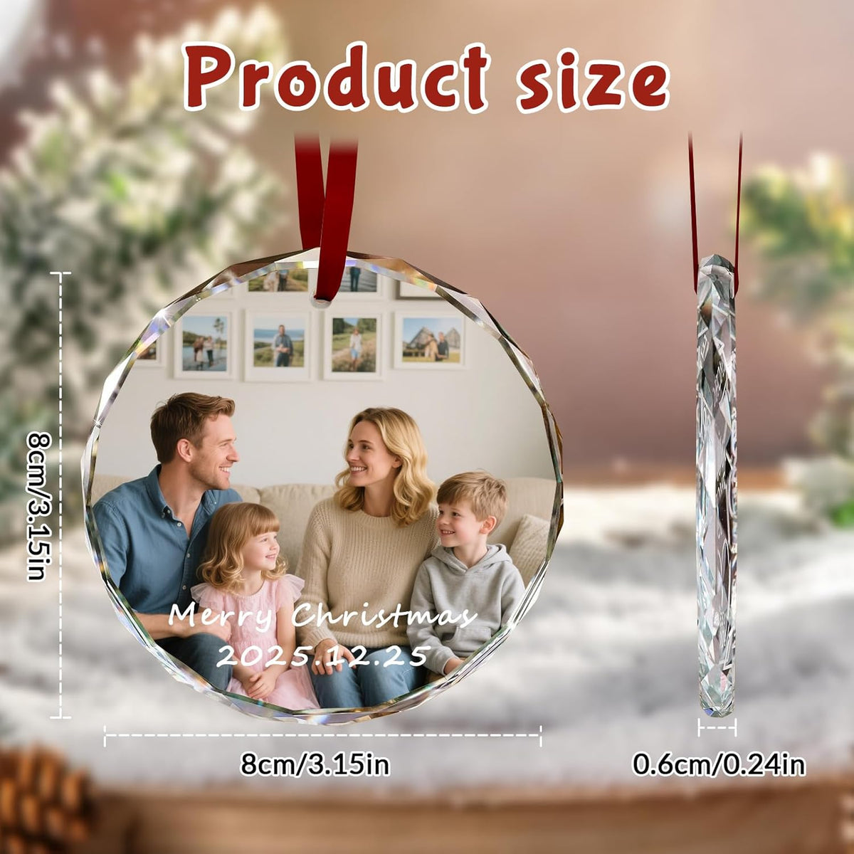 Custom Christmas Ornament Glass-Personalized Christmas Ornaments with Photo/Name/Date/Text,Wedding
