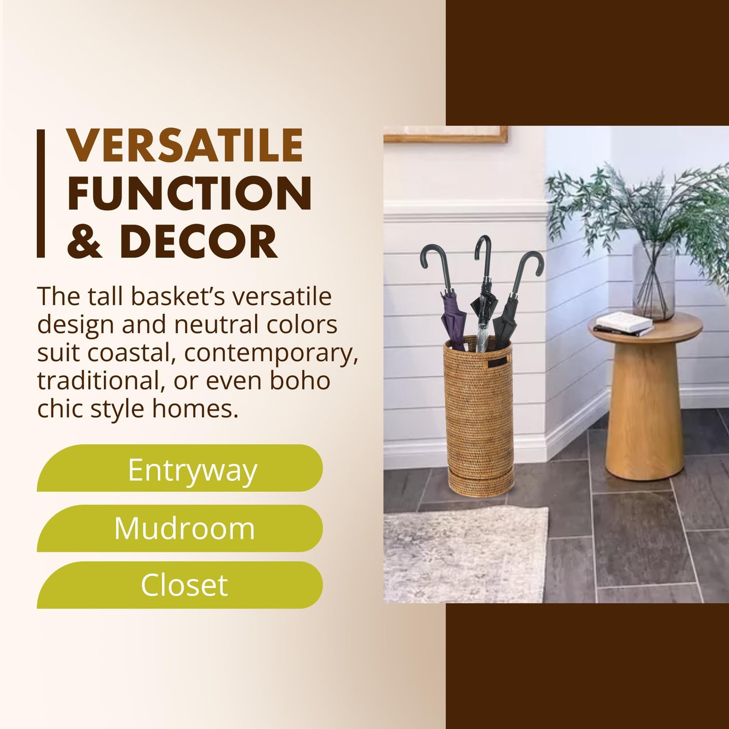 KOUBOO La Jolla Rattan Umbrella Stand, Handmade, Honey Brown, Umbrella Holder, Sturdy, Walking