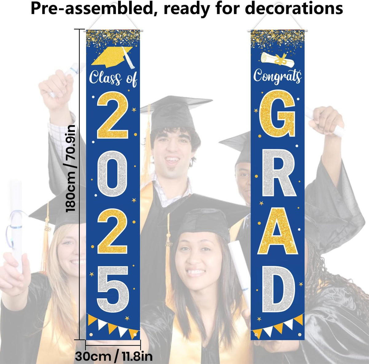 Graduation Decorations 2025 GRAD Banner Blue Porch Door Sign Welcome Banner For Indoor Outdoor Wall