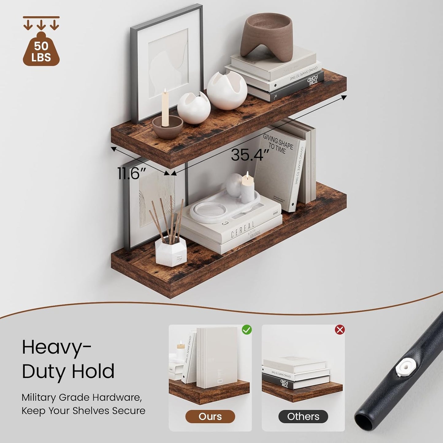 Heimlove 36 Inch Long Floating Shelf for Wall, 12" Deep Floating Shelves Wall Shelves for Bedroom