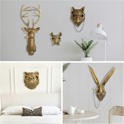 GUASDIE Animal Heads Wall Decor, Faux Deer Head Mount, Animal Sculptures Wall Decor, Resin Animal