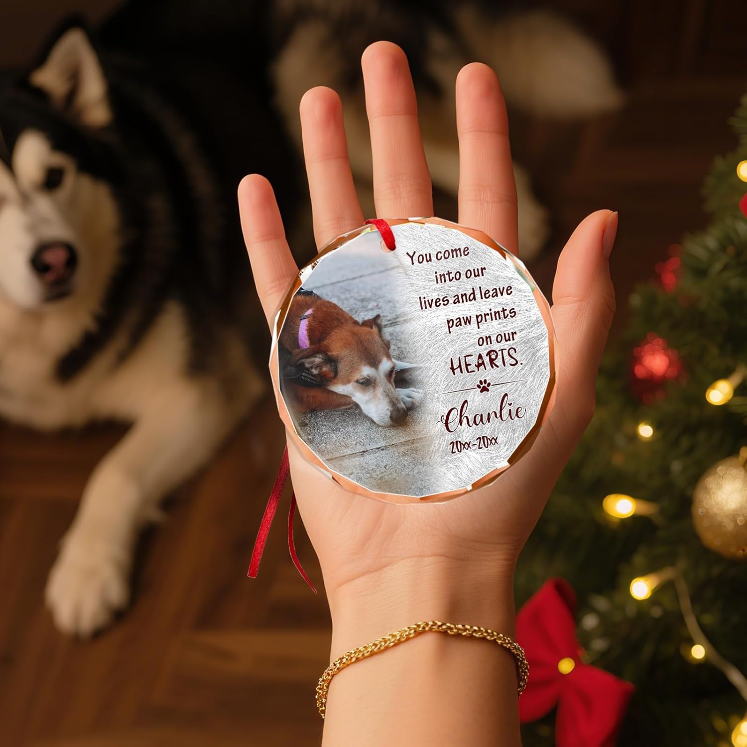 Personalized Memorial Pet Glass Ornament - Custom Picture Christmas Ornaments, Dog Forever in Our