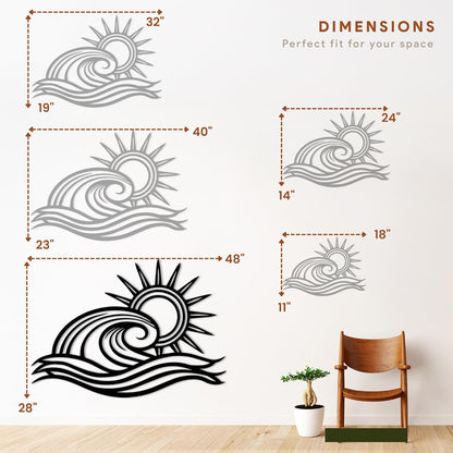 Wita Home Ocean Wave Metal Wall Art, Sun Beach Decor, Coastal Large Wall Sculpture for Home