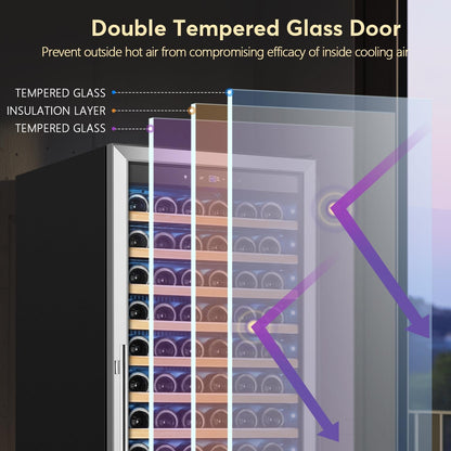 Tylza Upgraded 154 Bottles Wine Cooler Refrigerator, 24 Inch Tall Wine Fridge Built-in or