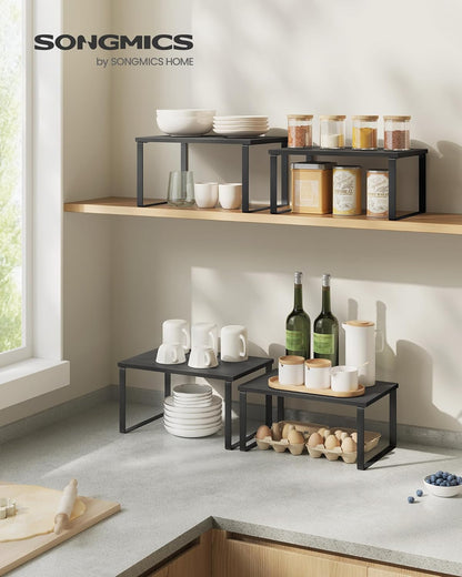SONGMICS Cabinet Organizer Shelf, Set of 2 Kitchen Counter Shelves, Kitchen Storage, Spice Rack