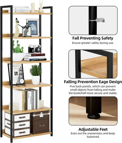 NUMENN Bookshelf, 6 Tier Bookshelves, Home Office Bookcase Shelf Storage Organizer, Free Standing