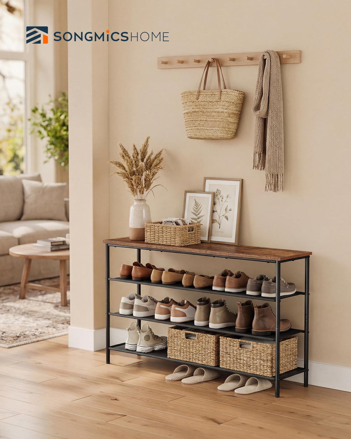 SONGMICS HOME 4-Tier Shoe Rack, Free Standing Shoe Storage Organizer, 12 x 47.4 x 28.2 Inches