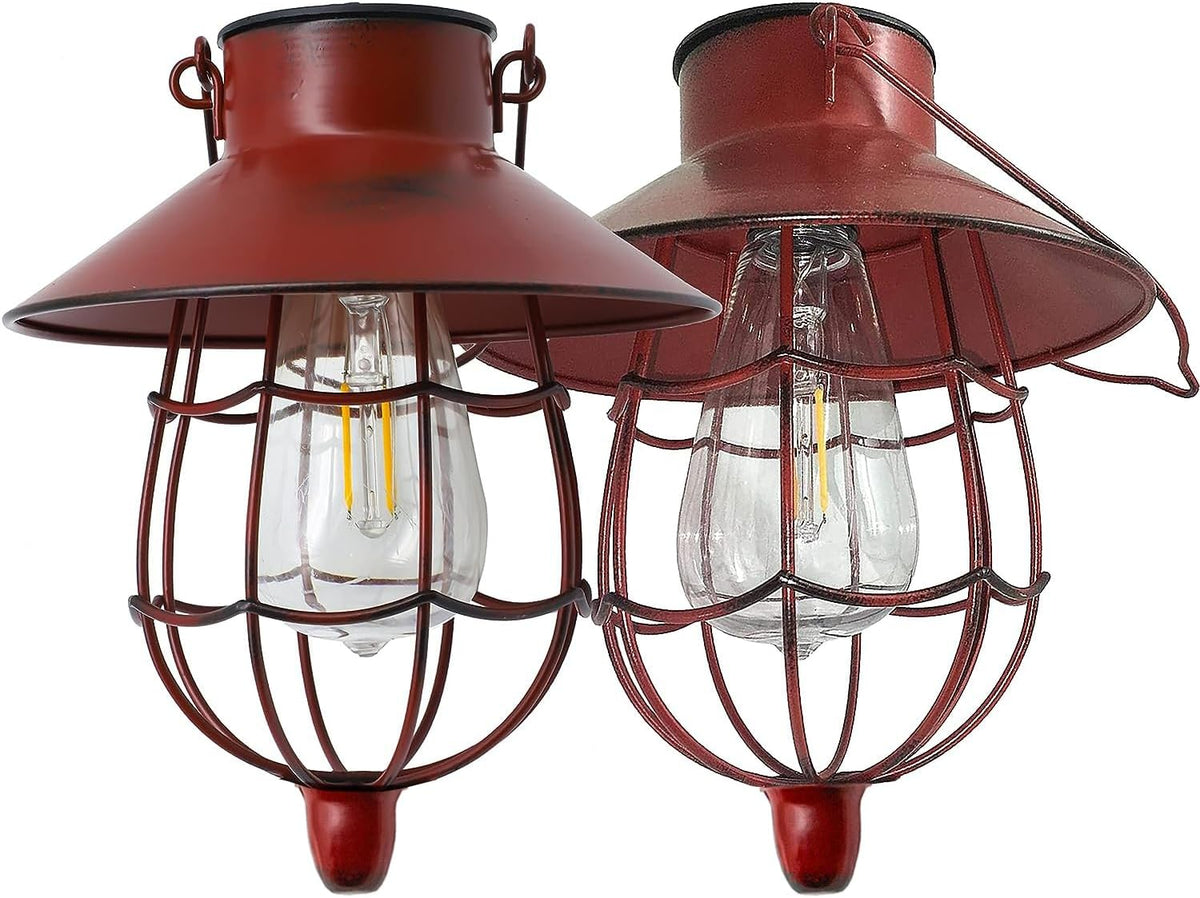 YAKii 2 Pack Solar Lantern Hanging Waterproof Outdoor Metal Solar Lamp with Warm White Light