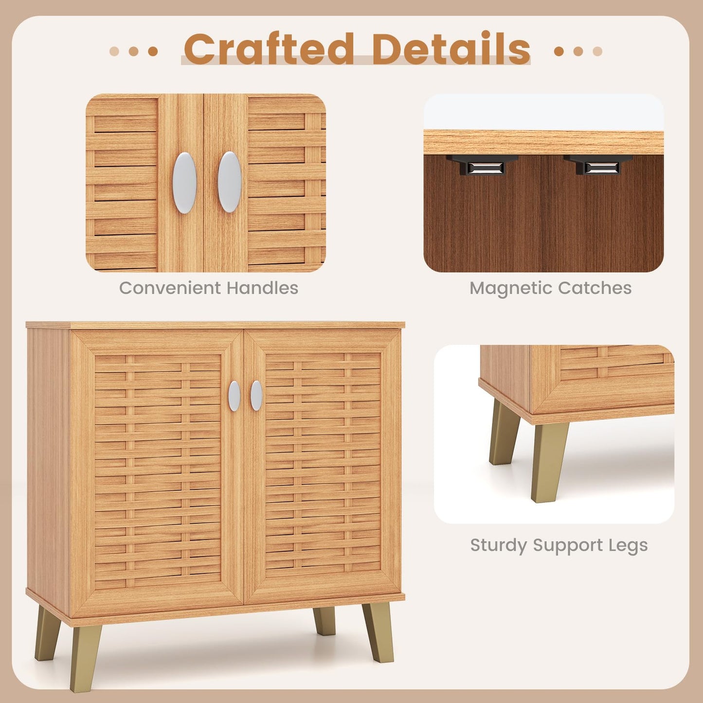 GIANTEX Shoe Cabinet with Doors, 4-Tier Farmhouse Shoe Rack Cabinet