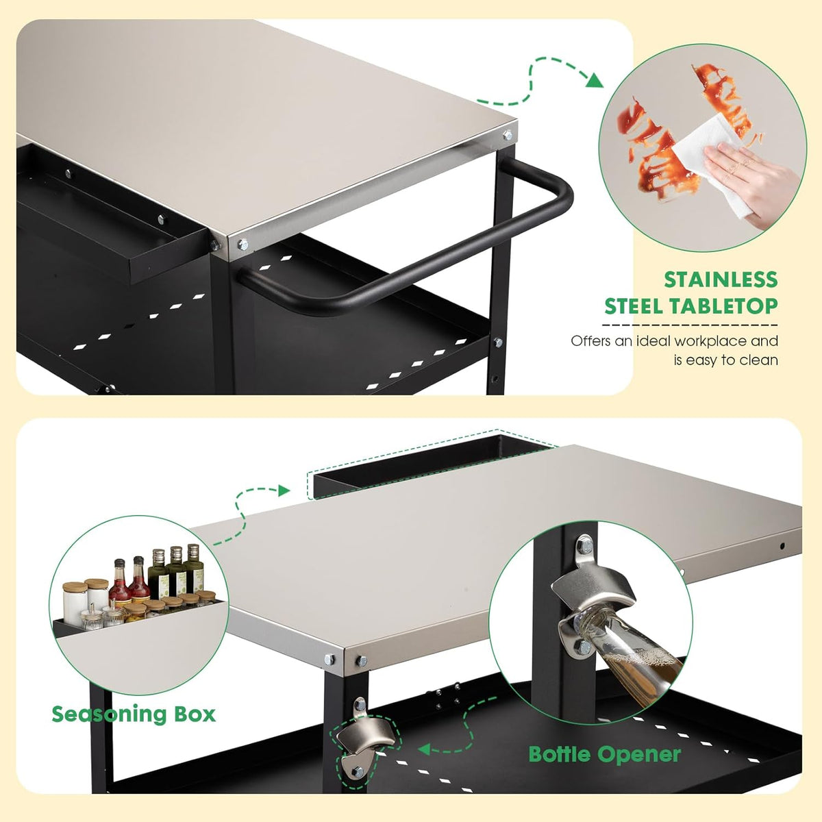 Outdoor Grill Cart Table,Indoor and Outdoor Pizza Oven Table,with 4 Movable Total Lock Casters