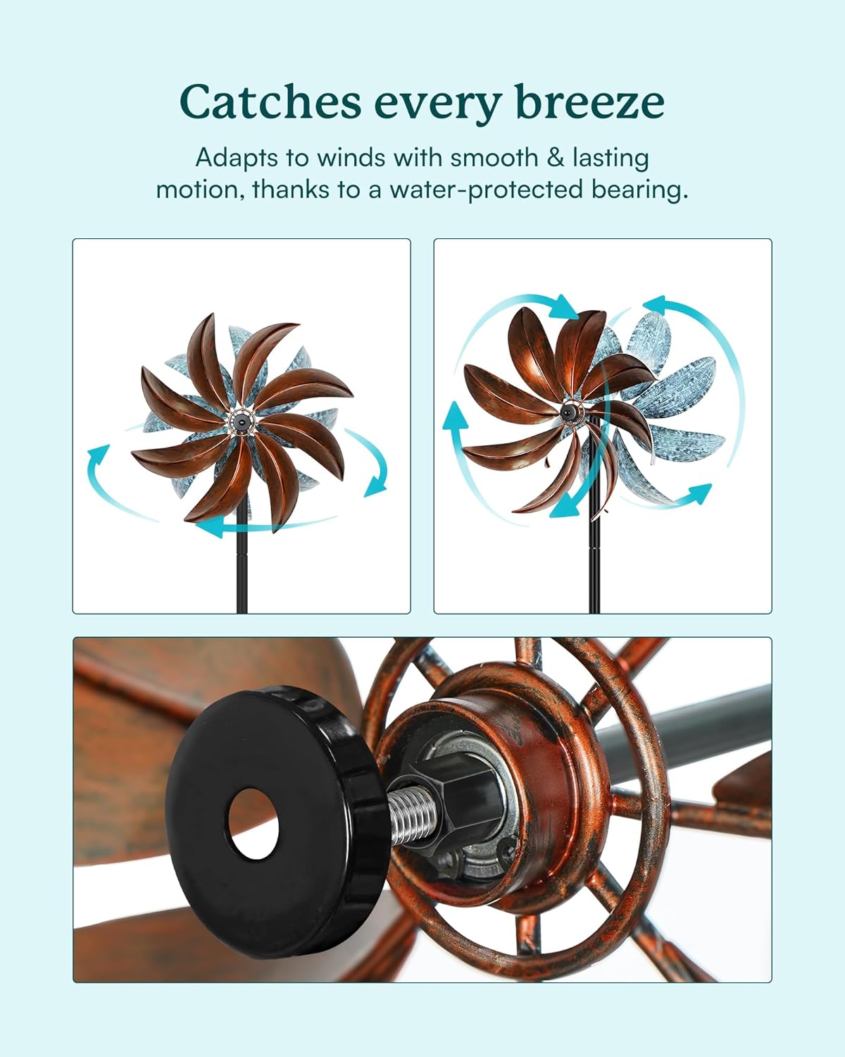 Wind Spinners Outdoor, Copper Teal Kinetic Wind Spinner with Stake, Garden Yard Spinners Windmill
