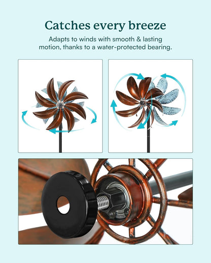 Wind Spinners Outdoor, Copper Teal Kinetic Wind Spinner with Stake, Garden Yard Spinners Windmill
