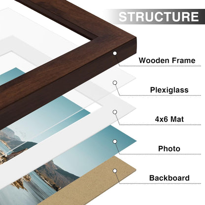 Vittanly 5x7 Picture Frames Set of 9, Shatter Resistant Plexiglass, Display 4x6 Pictures with Mat