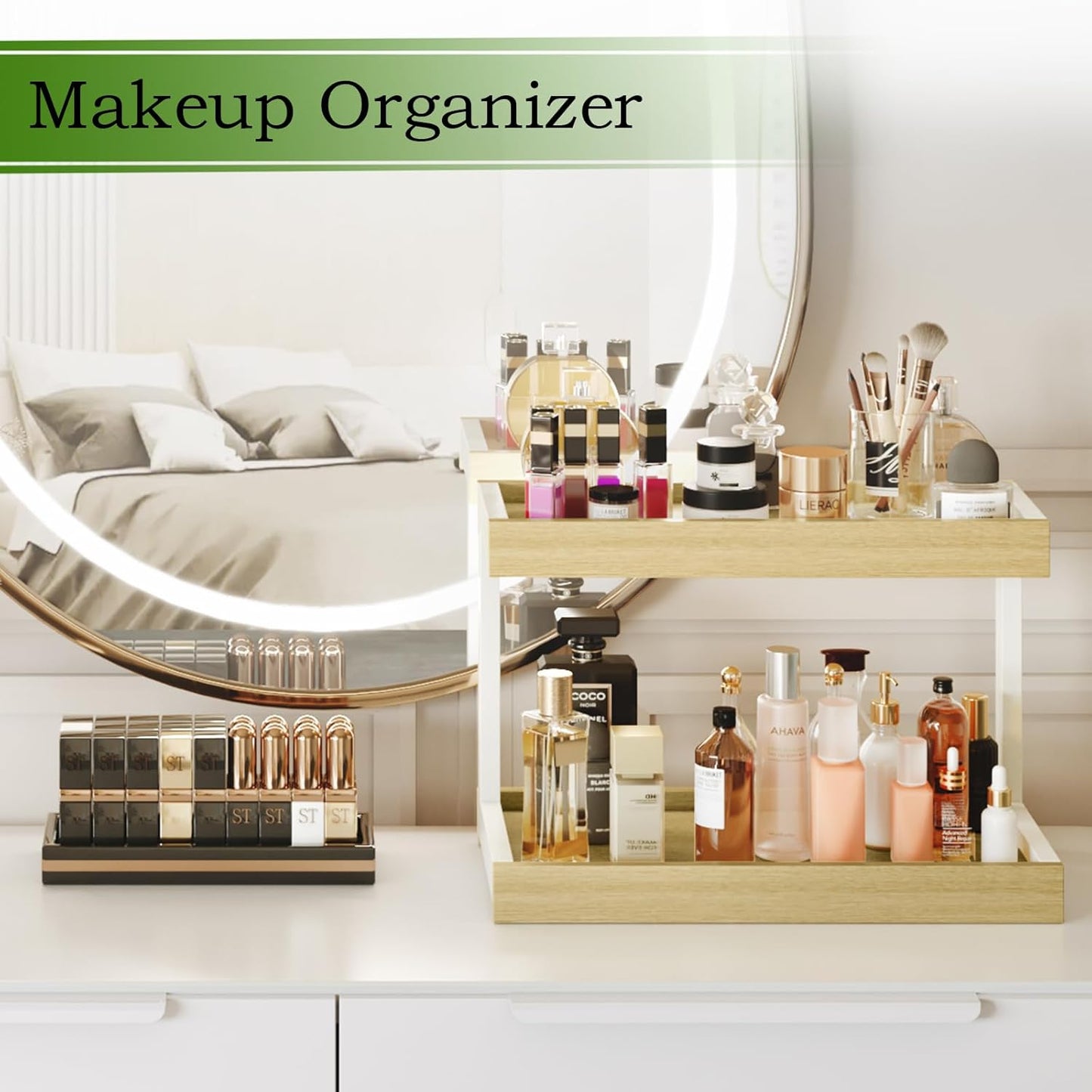 MARTY 2 Tier Spice Rack Organizer for Countertop, 15.8''L Coffee Station/Bathroom Organizer