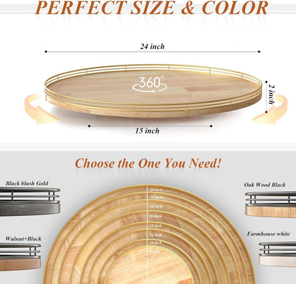 24 Inch Extra Large Lazy Susan Turntable - Premium Solid Oak Wood & Iron | Rustic Farmhouse