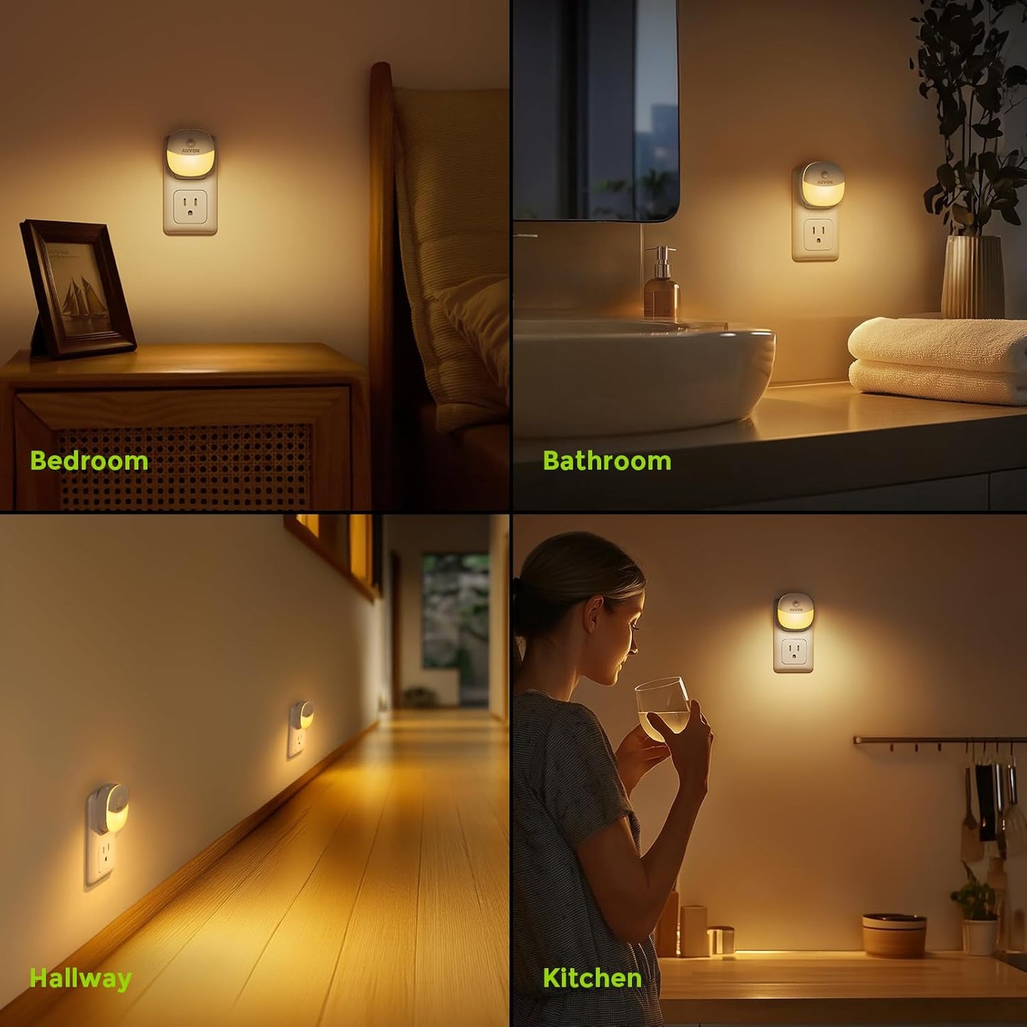 AUVON Plug in Night Light with Motion Sensor and Dusk to Dawn Sensor, Mini Warm White LED