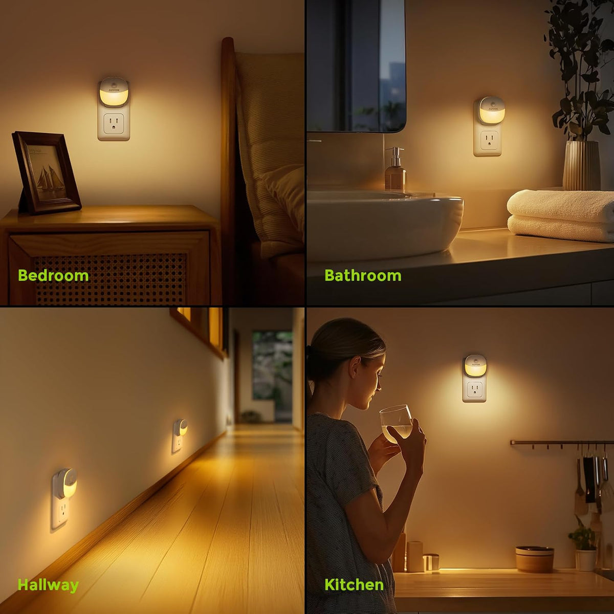 AUVON Plug in Night Light with Motion Sensor and Dusk to Dawn Sensor, Mini Warm White LED