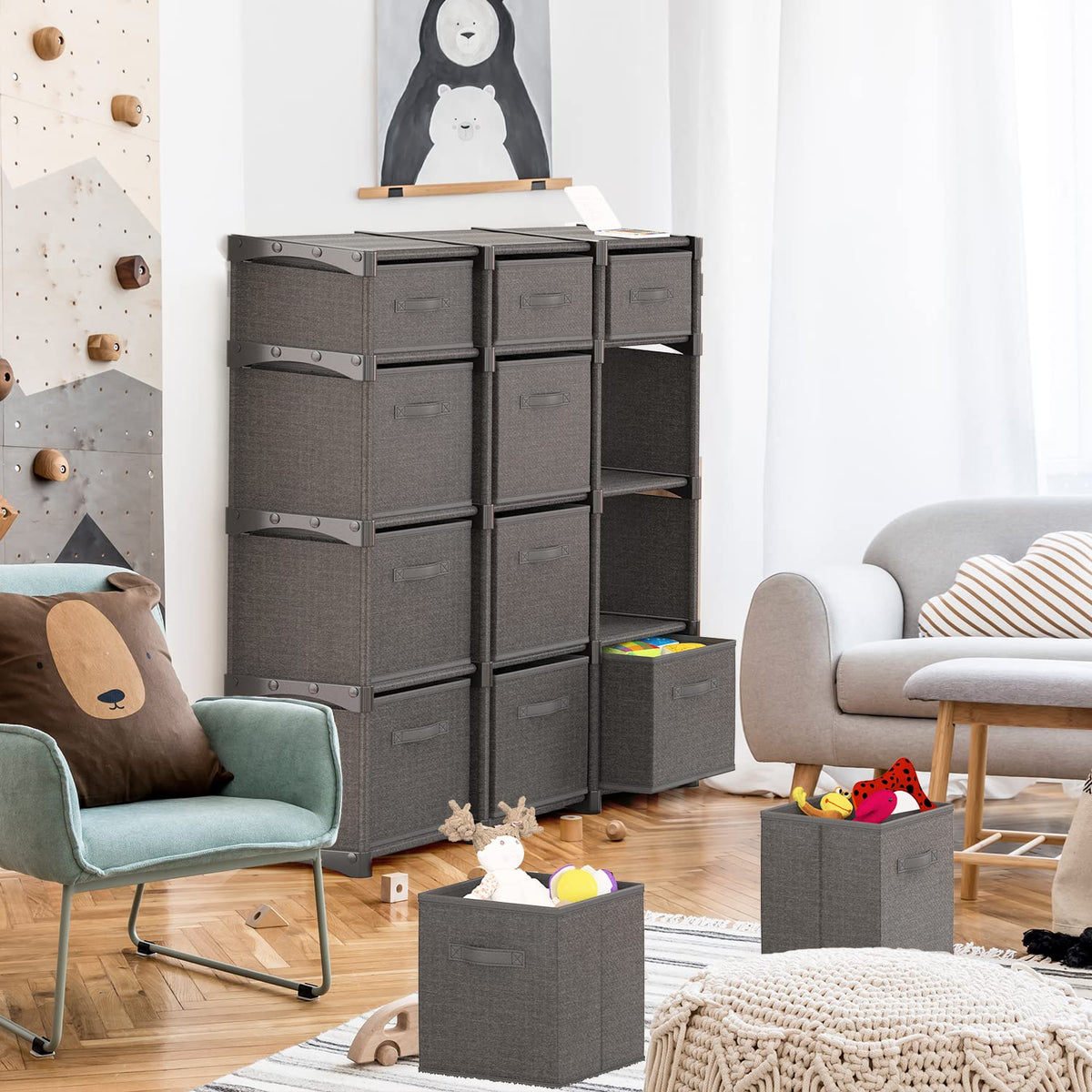 12 Cube Storage Organizer, Gray Storage Cubes Organizer Shelves, Sturdy Cubbies Storage Shelves