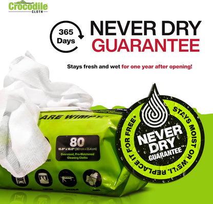 Crocodile Cloth PowerScrub - 80 Dual Surfaced Cloths, 10in X 15in. Large, Moist, Absorbent and