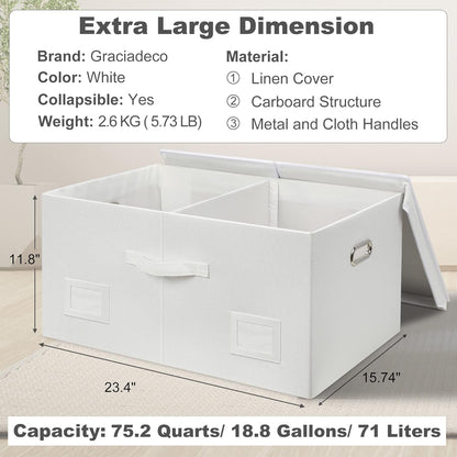 75 Quarts Extra Large Decorative Storage Bins with Lids, 3 Packs White Collapsible Storage Bins