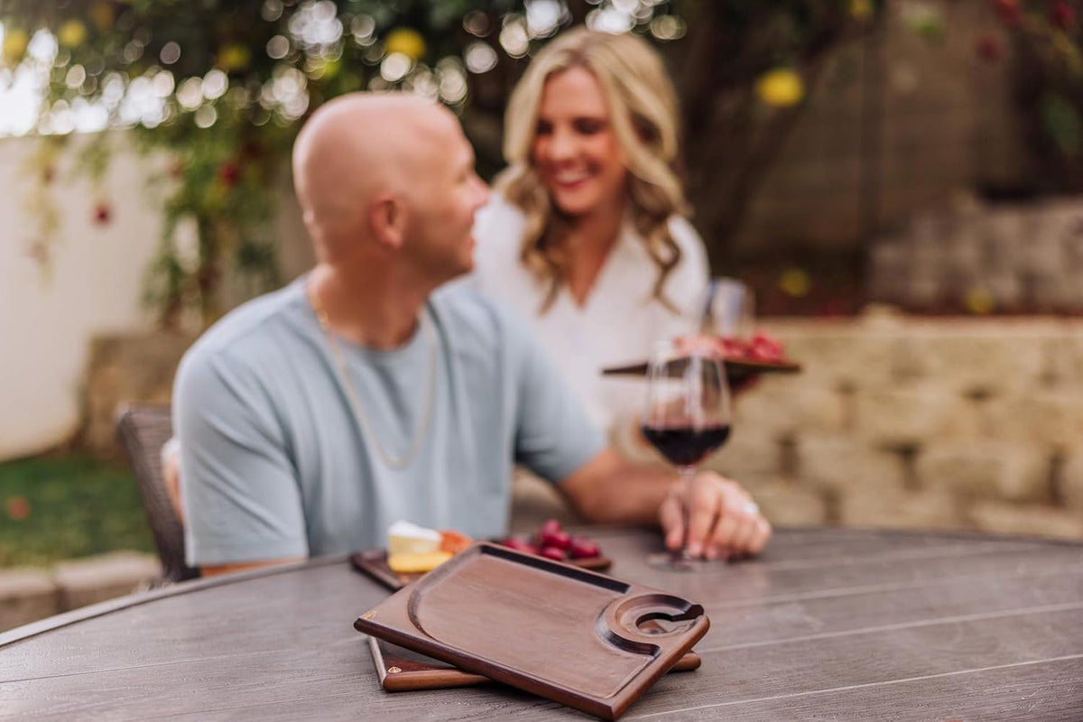 PICNIC TIME Rectangle Wine Appetizer Plates Set of 4, Cocktail Plate with Glass Holder, Cheese