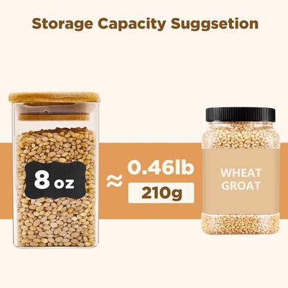 Glass Food Storage Jars Square 8oz, 12 Pack Glass Jars With Bamboo Lids, Kitchen Storage Containers