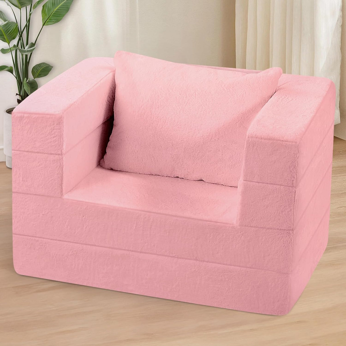 Folding Bean Bag Chair for Adults,3-in-1 Bean Bag Couch Faux Fur Floor Sofa Large Beanbag