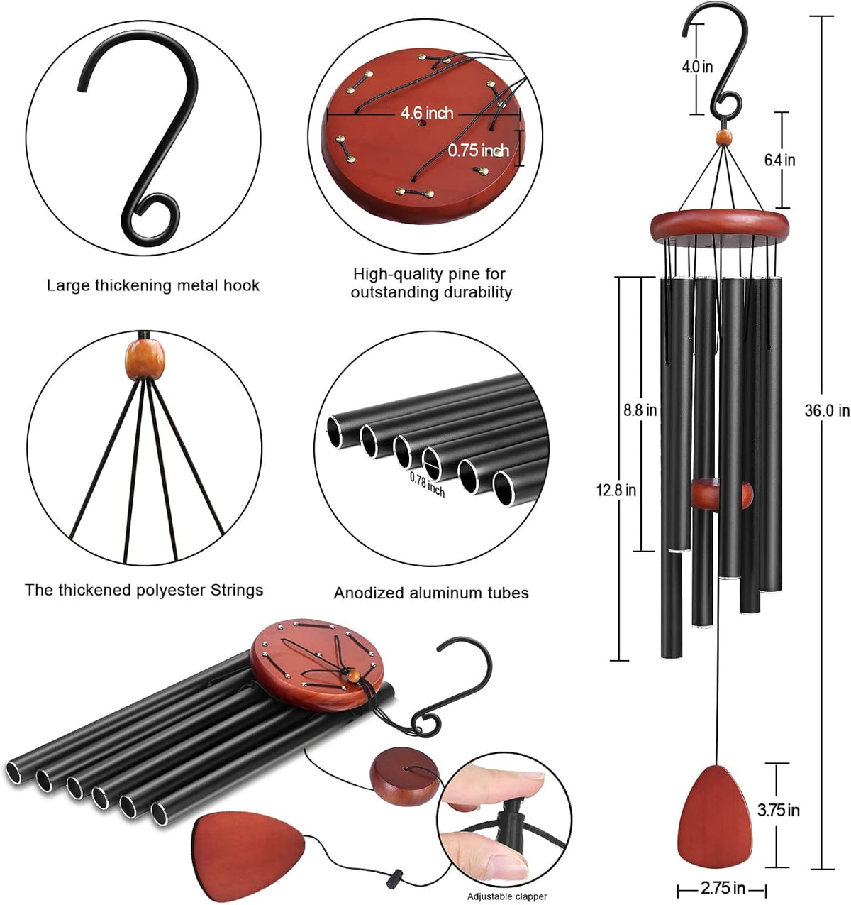 Large Aluminium Wind Chimes Outside, Soothing Melodic Memorial Sympathy Wind Chime, Suitable
