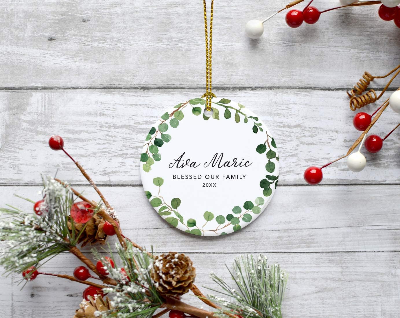 Andaz Press Personalized Round Ceramic Porcelain Christmas Ornament Keepsake Adoption New Baby