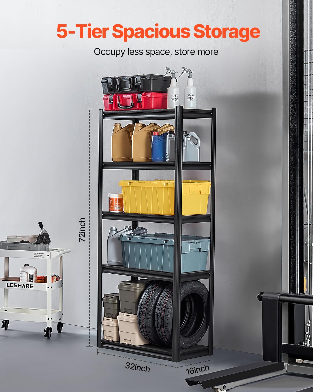 VEVOR Storage Shelves, 2000 lbs, 5 Tier Garage Storage Shelving, 16" D x 32" W x 72" H Adjustable