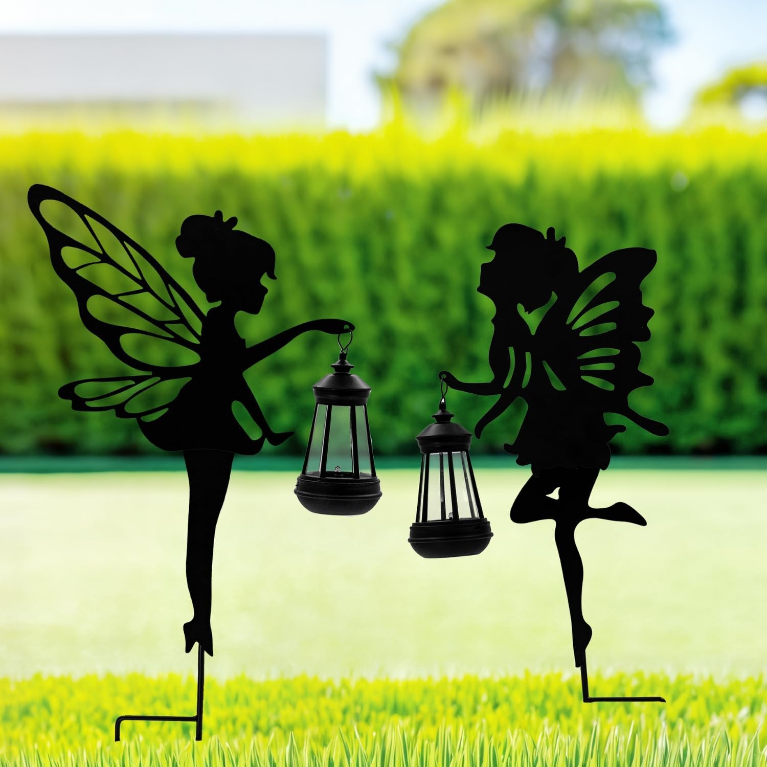 Solar Fairy Garden Decor Lights, 2 Packs, Metal Hanging Lanterns with Warm Solar Glow – Exquisite