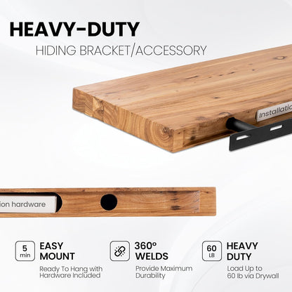 Floating Shelves for Wall, 42" Flat Edge Solid Elm Wood Floating Shelf, Wall-Mounted Display