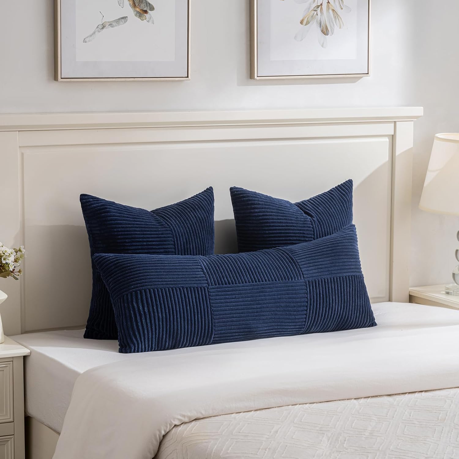 Fancy Homi 2 Packs Navy Blue Decorative Throw Pillow Covers 18x18 Inch for Living Room Couch Bed