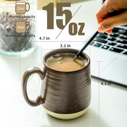 Hasense Coffee Cups Set of 6, 15 oz Stoneware Coffee Mugs with Big Handles, Modern Tea Cup for