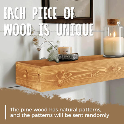 72x8x5 Fireplace Mantel - Handcrafted Rustic Solid Wood Wall Mounted Floating Shelf with Invisible