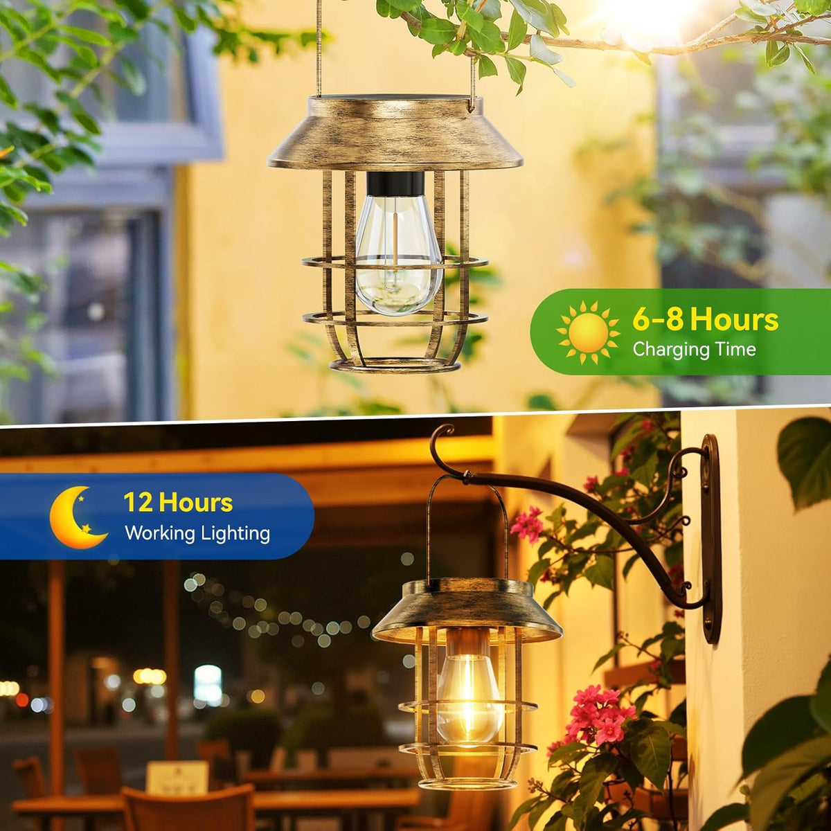Solar Lanterns Outdoor Waterproof, High Brightness Hanging Solar Lights for Outside with Wall