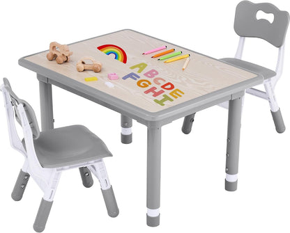 Toddler Table and Chair Set, Height Adjustable-Upgrade Kids Table and 2 Chairs for Ages 3-8
