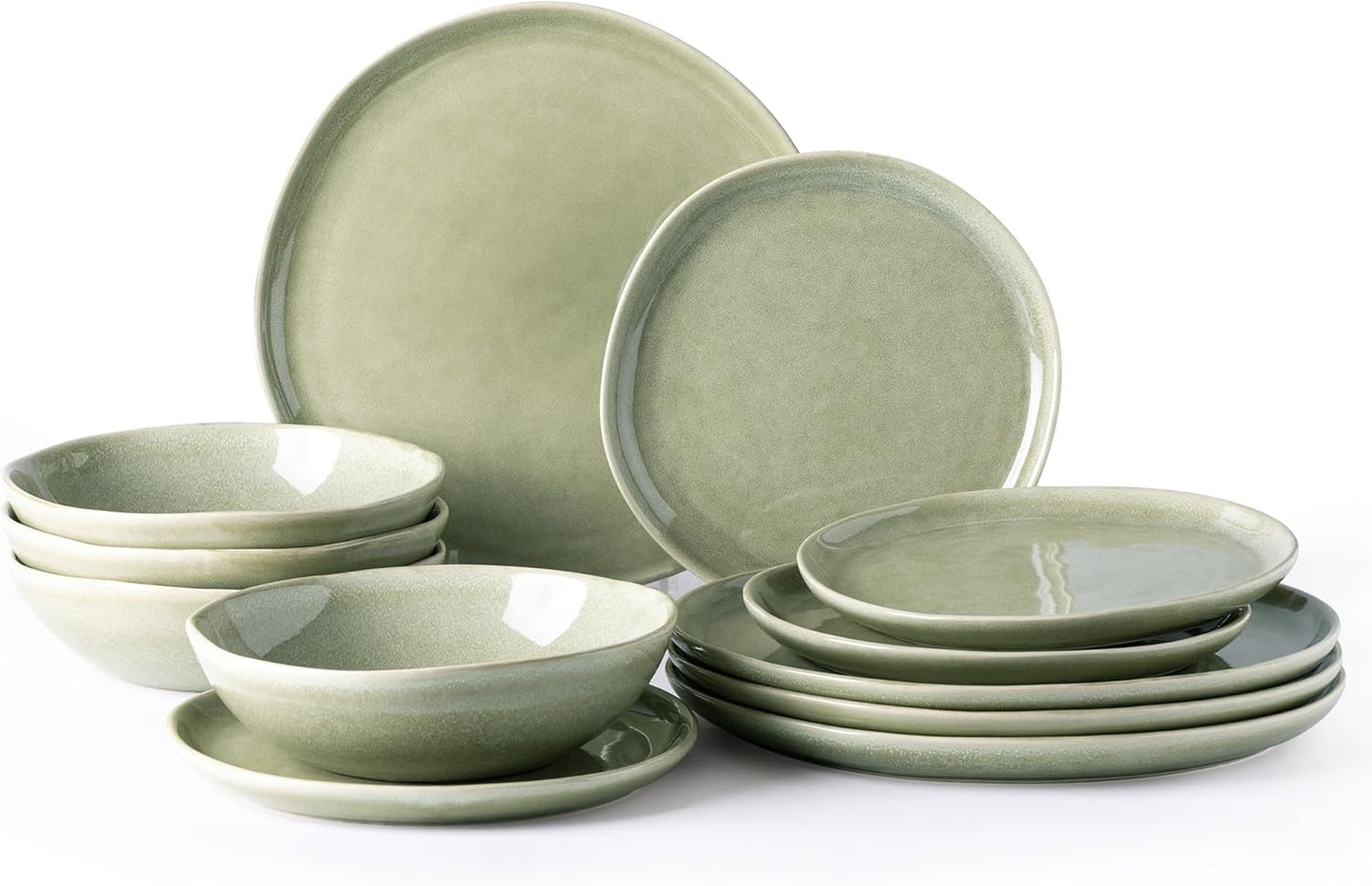 AmorArc Ceramic Dinnerware Sets,Handmade Reactive Glaze Stoneware Plates and Bowls Set,Highly