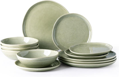 AmorArc Ceramic Dinnerware Sets,Handmade Reactive Glaze Stoneware Plates and Bowls Set,Highly