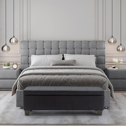 51 Inch Black Faux Leather Ottoman with Storage, Rectangular Extra Long Bench, End of Bed Bench