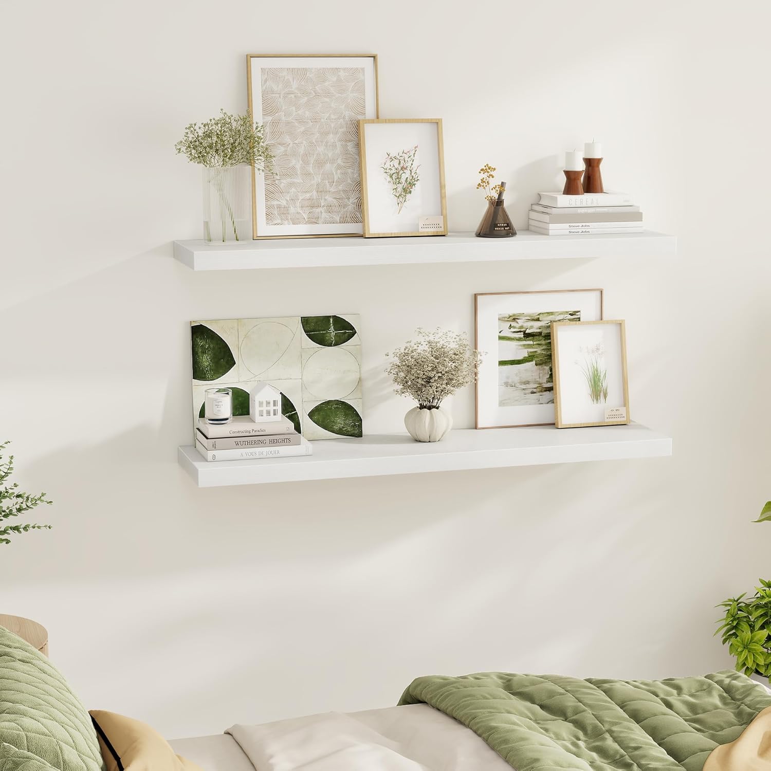 White Floating Shelves Wall Shelf 48 Inch, 8 Inch Deep Floating Shelf for Wall, Farmhouse Black