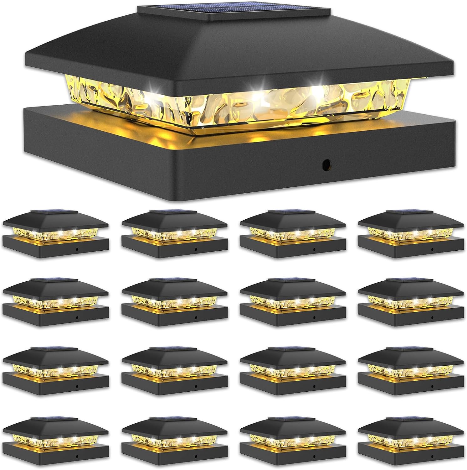 VOLISUN 4x4 Solar Post Cap Light 16pack,Solar Fence - Post Lights Outdoor Waterproof for