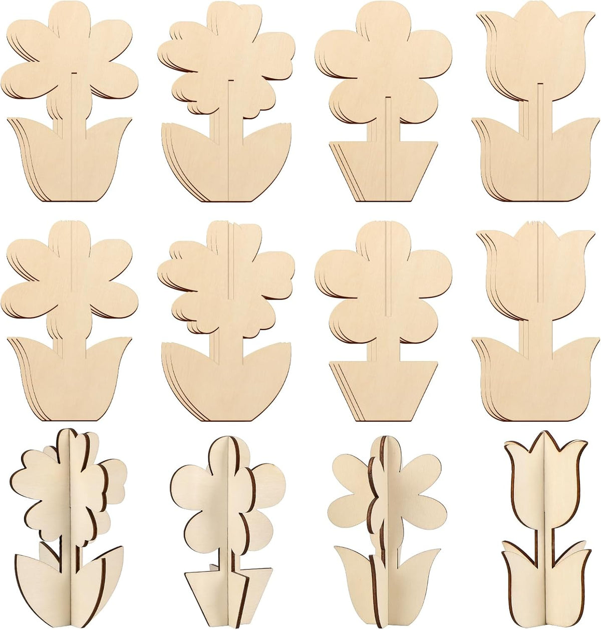 COCHIE DIY 3D Flower Spring Wood Crafts to Paint for Kids Adults, Paintable Unfinished Wooden
