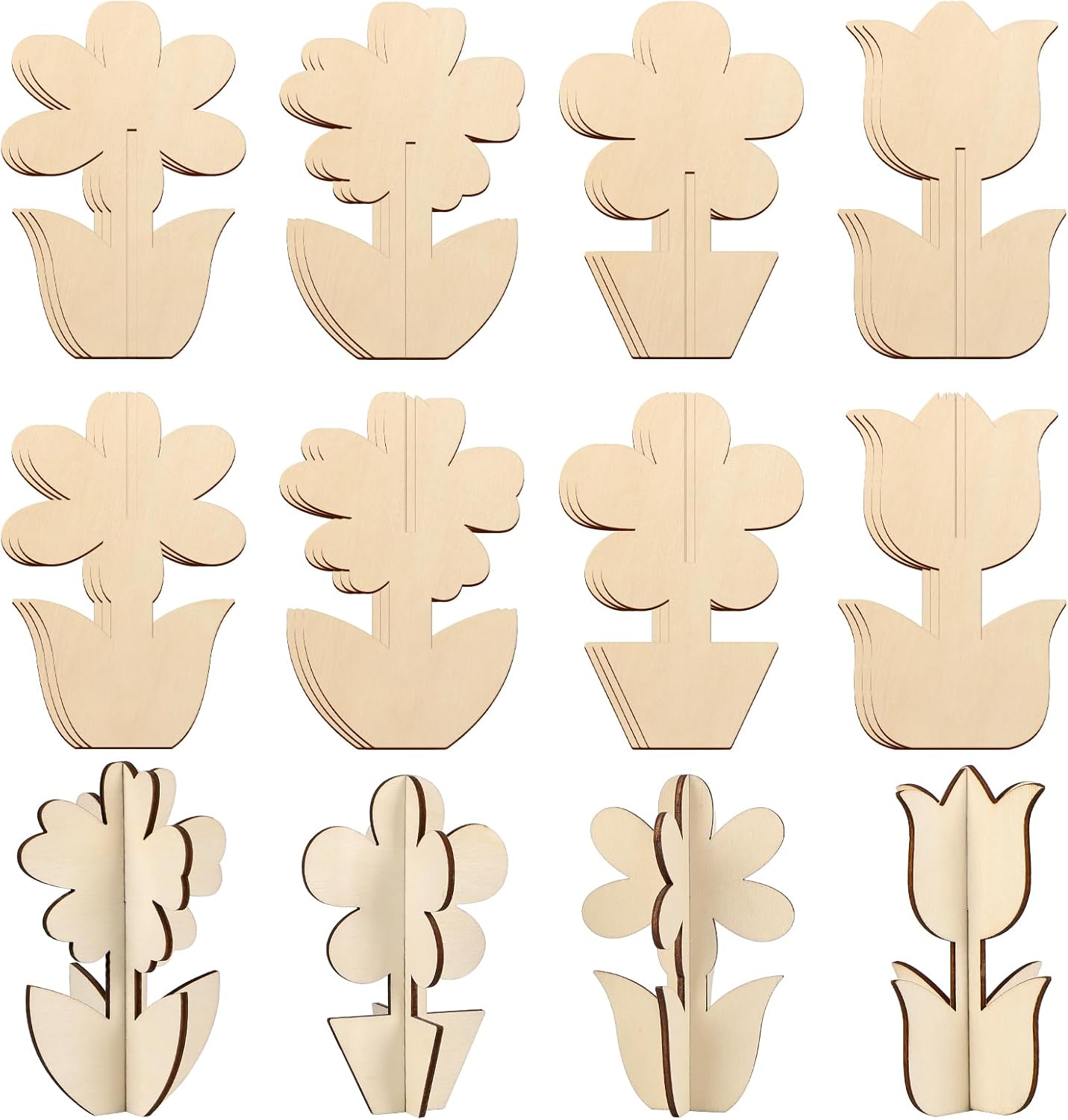 COCHIE DIY 3D Flower Spring Wood Crafts to Paint for Kids Adults, Paintable Unfinished Wooden