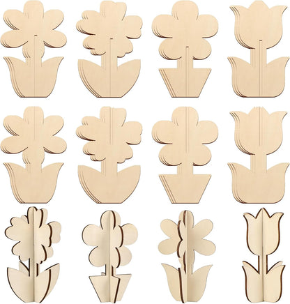 COCHIE DIY 3D Flower Spring Wood Crafts to Paint for Kids Adults, Paintable Unfinished Wooden