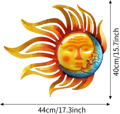 Metal Sun Wall Decor Outdoor Garden Fence Art Sun Moon Wall Art Hanging Lndoor Living Room Yard