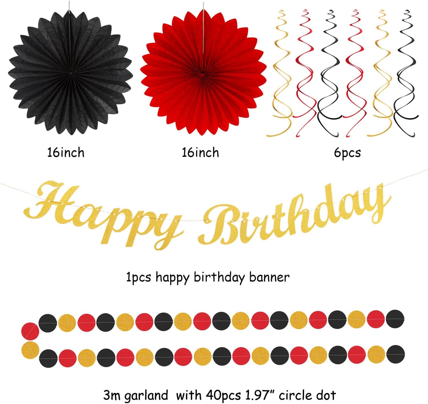 Red-Black Gold Casino-Theme Birthday Party-Decorations - 21pcs Happy Banner,Game Night Paper