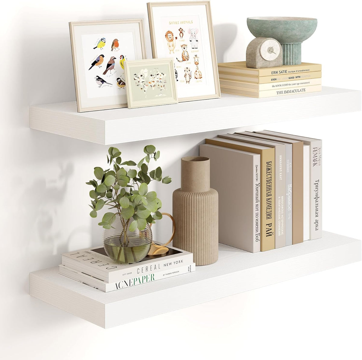 Heimlove 24 inch Floating Shelves for Wall,9.3 inch deep White Wood Shelves with Invisible