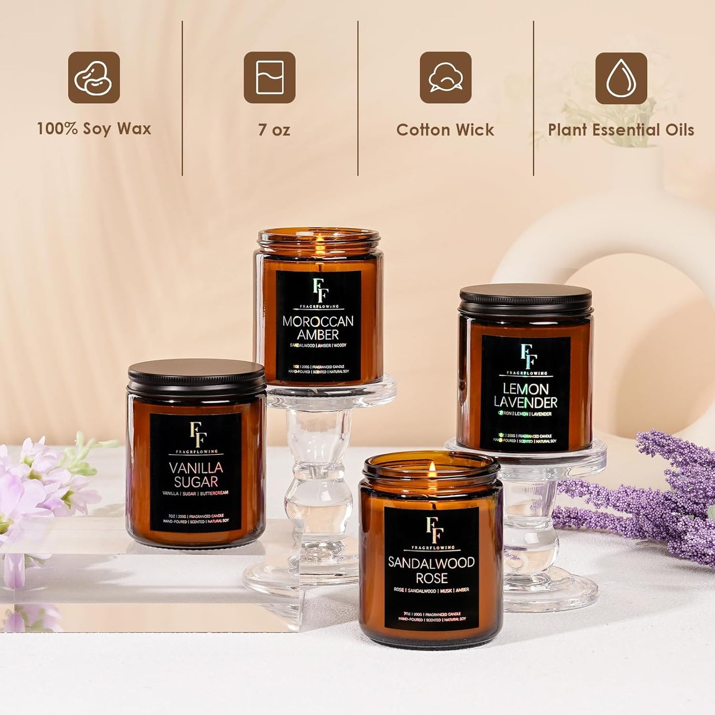 Scented Candles for Home Scented Aromatherapy Candles, 4 Pack 28 Oz Soy Wax Candle Gift Set for